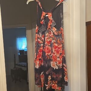 BCBGeneration Backless Floral Dress - Navy and Coral